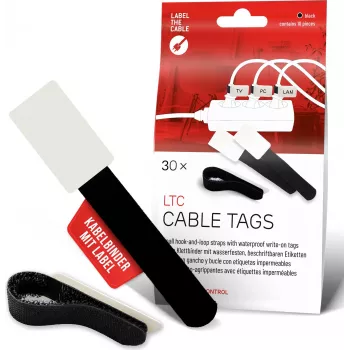 LABEL THE CABLE LTC 2610-30 Reusable Hook and Loop Cable Ties with Label Field, Black, 30-Pack