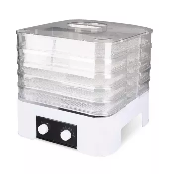 MEO MR-768 MAESTRO Food Dehydrator for Vegetables and Fruit, 520 W, 5 Tiers, Adjustable Temperature 35-70°C, Timer up to 48h, White & Transparent