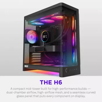 NZXT H6 RGB+ 2026 Mid-Tower Airflow Gaming Case Black Tempered Glass