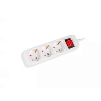 Lanberg PS1-03F-0150-W 1.5m 3-Way Schuko Power Strip with Illuminated Switch, White