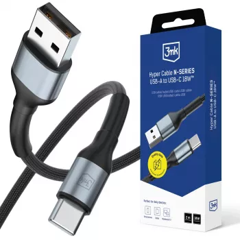 3mk Hyper Cable N-SERIES USB-A to USB-C 2m 9V/2A 18W Black
