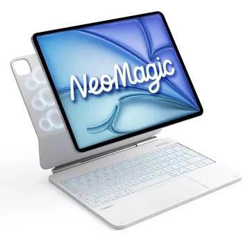 Inateck Keyboard Case for iPad Pro 12.9 inch (3rd-6th Generation) with Trackpad, Backlit Keys, QWERTZ Layout - White