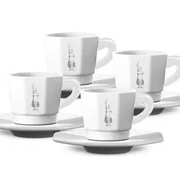 Bialetti RTATZ402 Espresso Cup Set, 4-Piece, White Porcelain, 75 ml