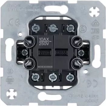 Hager WDE303808 Two-Way Switch Insert, 2-Gang, 10AX, Flush-Mounted, Separate Inputs