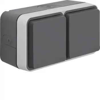 Hager WNC144 surface-mounted SCHUKO double socket with hinged cover, IP55, grey