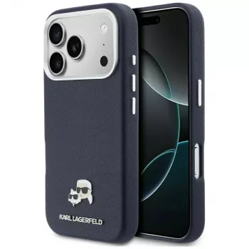 Karl Lagerfeld Karl & Choupette Head Pins Saffiano MagSafe Case for iPhone 17 Pro Max - Blue