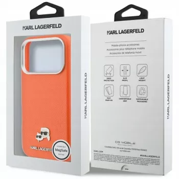 Karl Lagerfeld Karl & Choupette Head Pins Saffiano MagSafe Case for iPhone 17 Pro - Orange