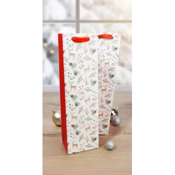 SIGEL GT134 Christmas Gift Bags in Watercolour Design for Bottles, Large, Red/White, 5-Pack
