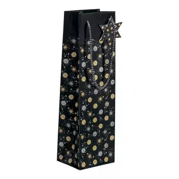 SIGEL GT030 Stardust Gift Bag for 5 Bottles, Dark Blue with Metallic Accents, Textile Cord Handles, 320 x 100 x 380 mm