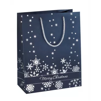 SIGEL GT110 Silver Snowflakes Gift Bag Set, 3-Pack, Coated Paper, White Textile Cord Handles, Metallic Shine, for Christmas and Winter, 230 x 180 x 100 mm