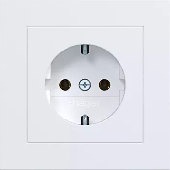 HAGER WAS1120WM SCHUKO Socket with Cover Plate, Screwless Terminals, A.1, Light White Matt