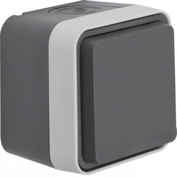 Hager WNC140 Surface-Mounted SCHUKO Socket with Hinged Lid, IP55, Grey