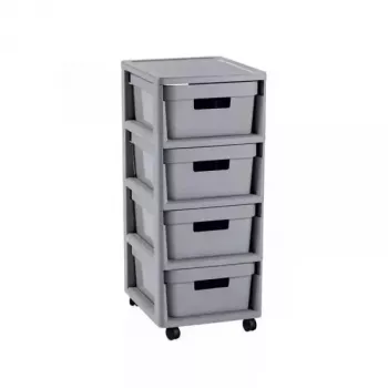 Curver Infinity Bookcase 4x10L Grey – 4-Drawer Plastic Storage Cabinet with Rattan Look