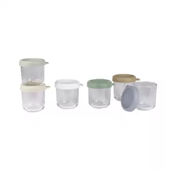 Beaba Glass Baby Food Jars Set with Airtight Lids, 6 x 250 ml, Natural Colour Mix