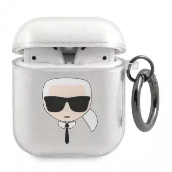 Karl Lagerfeld KLA2UKHGS AirPods 1/2 Case Silver Glitter Karl's Head