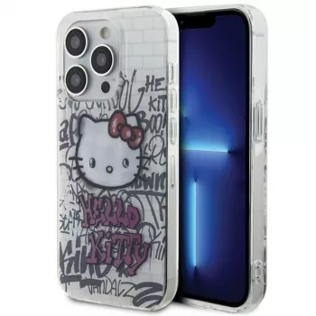 Hello Kitty HKHCP15LHDGPHT iPhone 15 Pro Hard Case IML Kitty On Bricks Graffiti White
