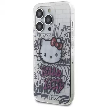 Hello Kitty HKHCP15LHDGPHT iPhone 15 Pro Hard Case IML Kitty On Bricks Graffiti White