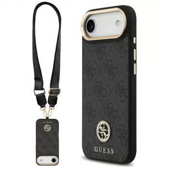 GUESS 4G Strass Logo MagSafe Case for iPhone Air with Metal Buttons and Wrist Strap - Black