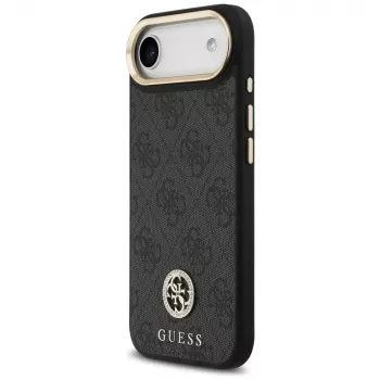 GUESS 4G Strass Logo MagSafe Case for iPhone Air with Metal Buttons and Wrist Strap - Black