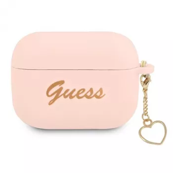 GUESS AirPods Pro Case Pink Silicone Charm Heart Collection