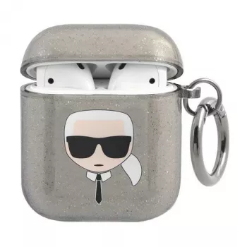 Karl Lagerfeld KLA2UKHGK AirPods 1/2 Case Black Glitter Karl's Head
