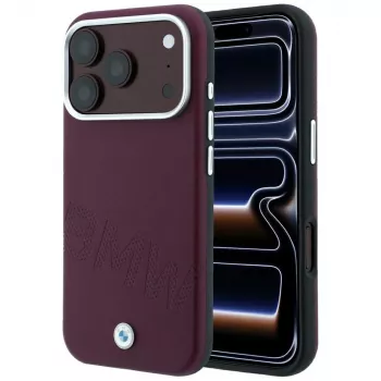 BMW Signature Collection Inclined Embossed Letters MagSafe Case for iPhone 15 Pro - Burgundy