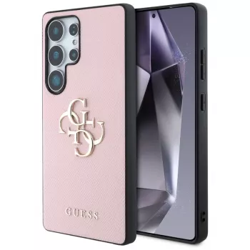 GUESS Grained Big 4G Logo Small Classic Logo Case for Samsung Galaxy S25 Ultra - Pink