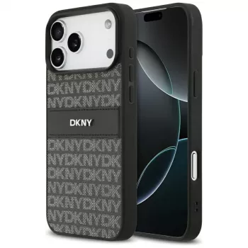 DKNY Repeat Texture Pattern with Tonal Stripe Case for iPhone 17 Pro Max - Black