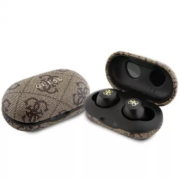 Guess GUTWSP4EGW True Wireless Earbuds with Charging Case, Bluetooth 5.3, ENC, Brown 4G Metal