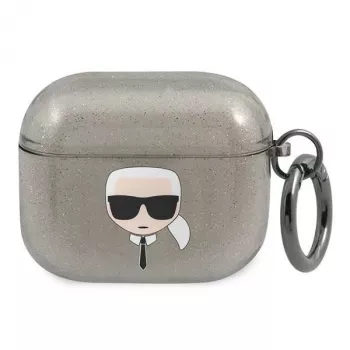 Karl Lagerfeld KLA3UKHGK AirPods 3 Case Black Glitter Karl's Head