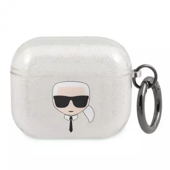 Karl Lagerfeld KLA3UKHGS AirPods 3 Case Silver Glitter Karl's Head