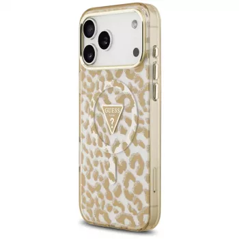 GUESS IML Leopard Glitter Triangle Logo MagSafe Case for iPhone 18 Pro Max / 17 Pro Max - Brown