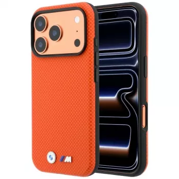 BMW M Quadrille Kevlar MagSafe Case for iPhone 17 Pro Max / 18 Pro Max - Orange with Metal Logo