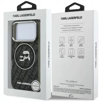 Karl Lagerfeld IML Glitter Karl & Choupette Heads Logo MagSafe Case for iPhone 17 Pro Black