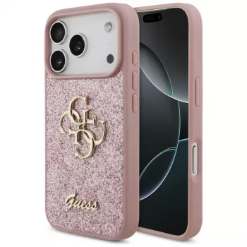 GUESS Fixed Glitter Big 4G Case for iPhone 18 Pro / 17 Pro - Pink