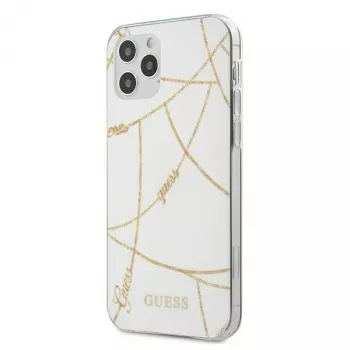 GUESS Gold Chain Collection Hard Case for Apple iPhone 12 Pro Max - White