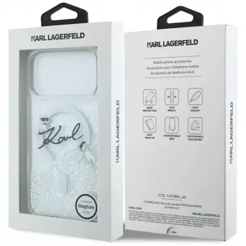 Karl Lagerfeld Liquid Glitter Karl Script Logo MagSafe Case for iPhone 17 Pro Transparent