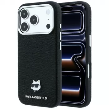 Karl Lagerfeld Grained Choupette Head Metal MagSafe Case for iPhone 18 Pro Max / 17 Pro Max - Black