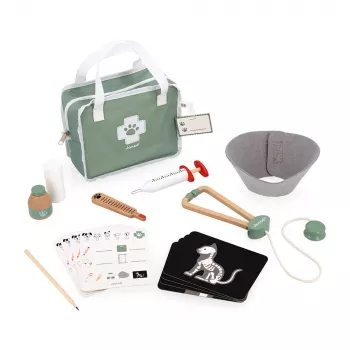 Janod Vet Set - 10-Piece Role-Play Set with Wooden Instruments and Fabric Carry Bag