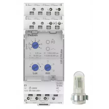THEBEN LUNA 110 plus AL Twilight Switch with Surface-Mounted Light Sensor, 2-50000 lx, 0-20 min Delay, 1 Changeover
