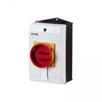 Eaton P1-25/I2/SVB 3-Pole Main Switch, 25 A, 690 V, IP65, Red/Yellow Handle, Surface Mounting, Emergency Stop Function