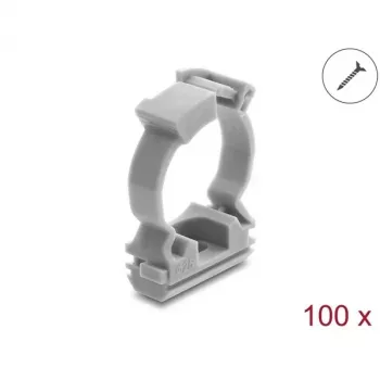 Delock cable sleeve holder with closure clip, screwable for 25 mm cable protection sleeve, 100 pieces, Grey