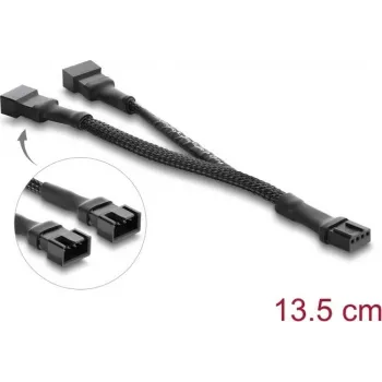 Delock Y-Fan Cable 1 x 4-Pin PWM Socket to 2 x 4-Pin PWM Plug with Braided Sleeve 13.5 cm Black
