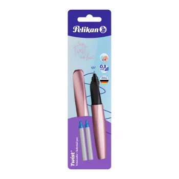 Pelikan Twist Fountain Pen Rose Blue Medium Nib - Ergonomic Grip for Right- and Left-Handers, Blister Pack