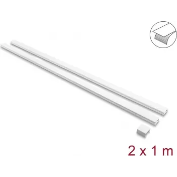 Delock Self-Adhesive Cable Trunking with Sliding Lid 30 x 14 mm incl. Connector - 1 m, 2-Pack, White