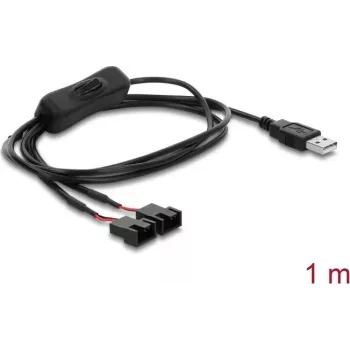 Delock USB Type-A Male to 2 x 4 Pin Fan Connector Cable with On/Off Switch, 1 m, Black