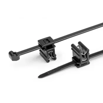 HellermannTyton T50ROSEC4A-PA66W-BK Cable Tie with Fir Tree Mounting Clip, 200mm x 4.6mm, Black, 100-Pack
