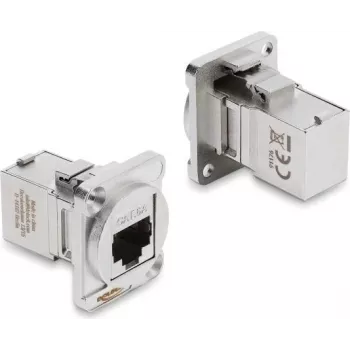 Delock D-Type Module RJ45 Socket to Socket 90° Angled Cat.6A Silver