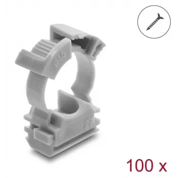 Delock Cable Protection Holder with Locking Clip, Screwable for 16 mm Cable Protection Conduit, 100 Pieces, Grey