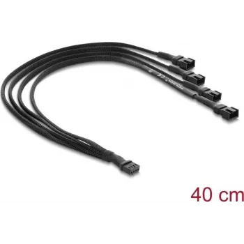 Delock Fan Cable Splitter 1 x 4 Pin PWM Socket to Plug + 3 x 4 Pin Plug (3 Pins Used) with Cable Sleeving 40 cm Black